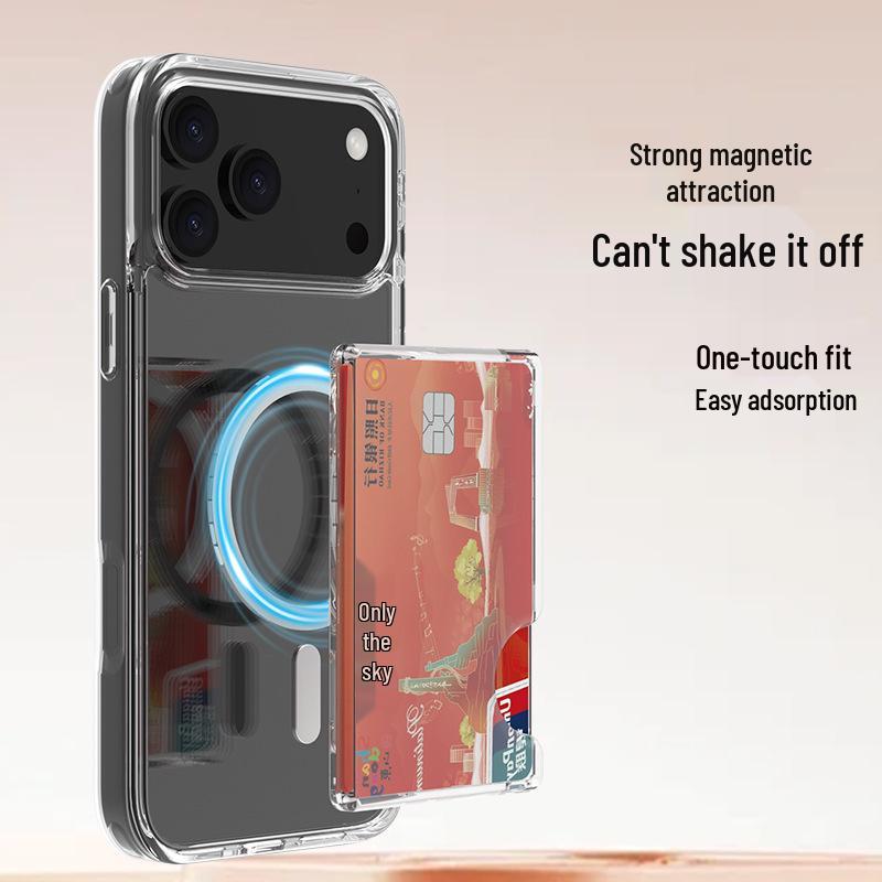 Magnetic Card Holder Phone Case: Transparent Hard Shell for 2 Apple Cards