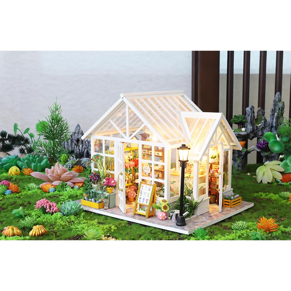 Sosa Florist Romantic DIY Dollhouse Kit, Miniature Collection for Beginners, Includes Acrylic Case (M-009)