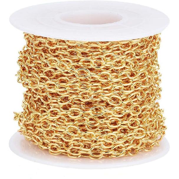 Pandahall 2 Rolls 14K Gold Plated Heart Link Chains Small Link Cable Chains 5 Yards Brass Gold Jewelry Chains for Permanent Jewelry Making Bracelet