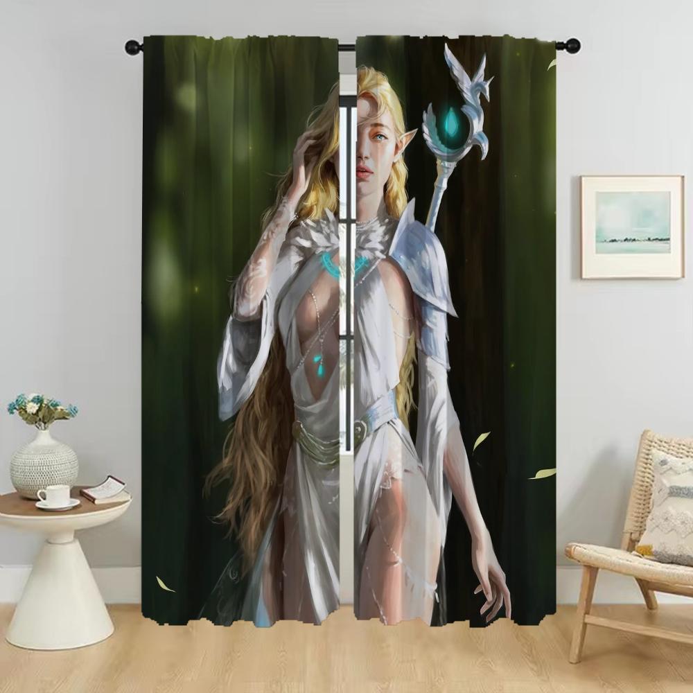 Female Elf Anti-mosquito Curtains for Living Room Kitchen Curtains 2 Pieces Window Curtain Shades Halloween Decoration Partition