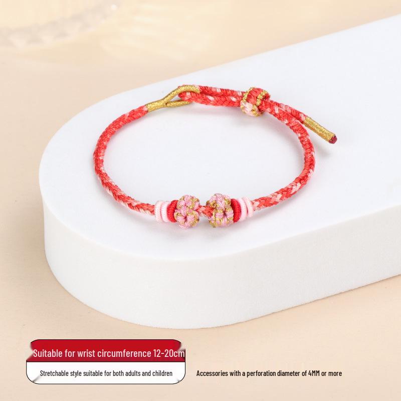 Handmade Peach Blossom Knot Bracelet with Beads: Semi-Finished Red Rope DIY Luck Charm for Couples