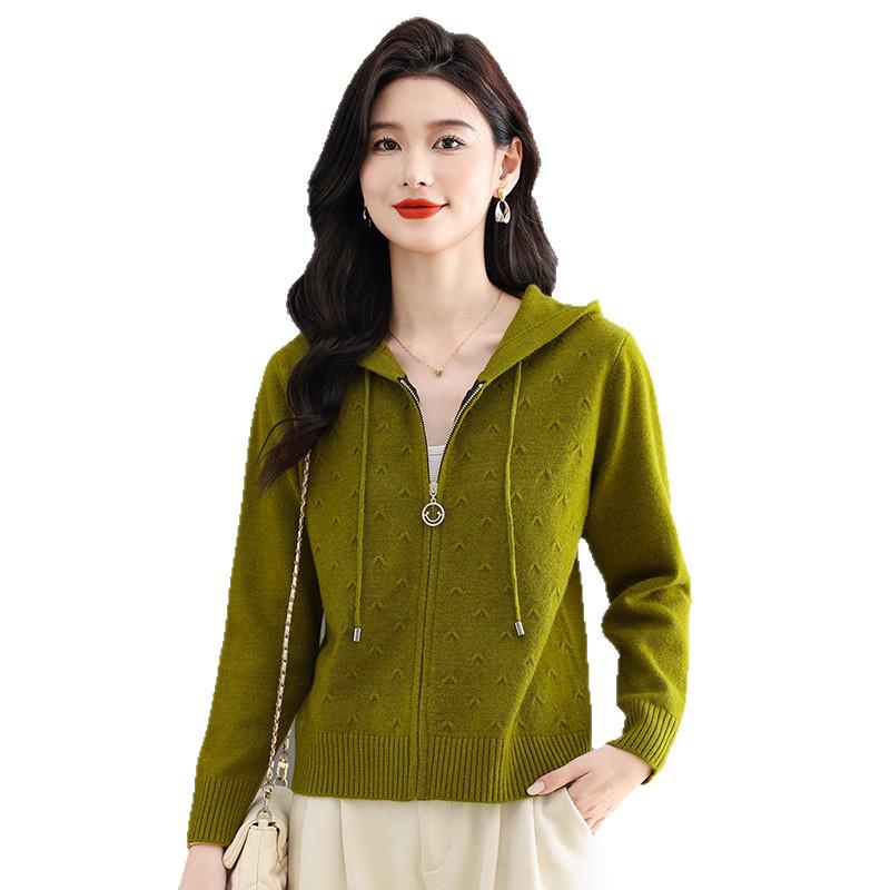 Damen-Strickjacke mit Kapuze und Reißverschluss für Frühling und Herbst
