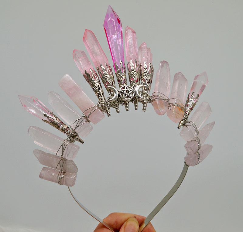 Retro Silver Moon Crystal Glass Crown Headband