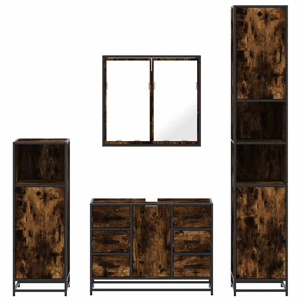 4 piece bathroom furniture set in smoked oak wood based material