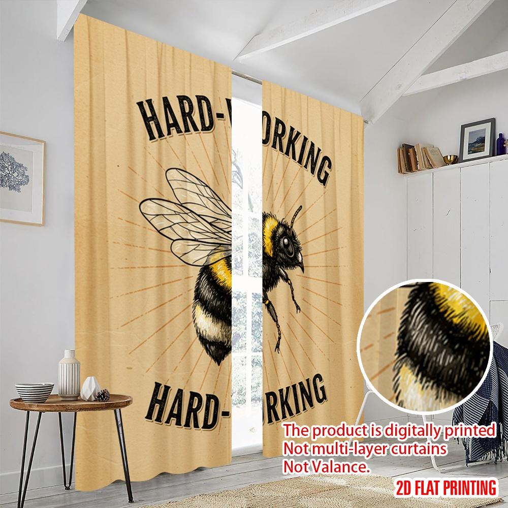 2pcs 2D flat printing Drapes Hard-working Bee Polyester Without Electricity Festive Holiday Use for Outdoor Holiday Decorations