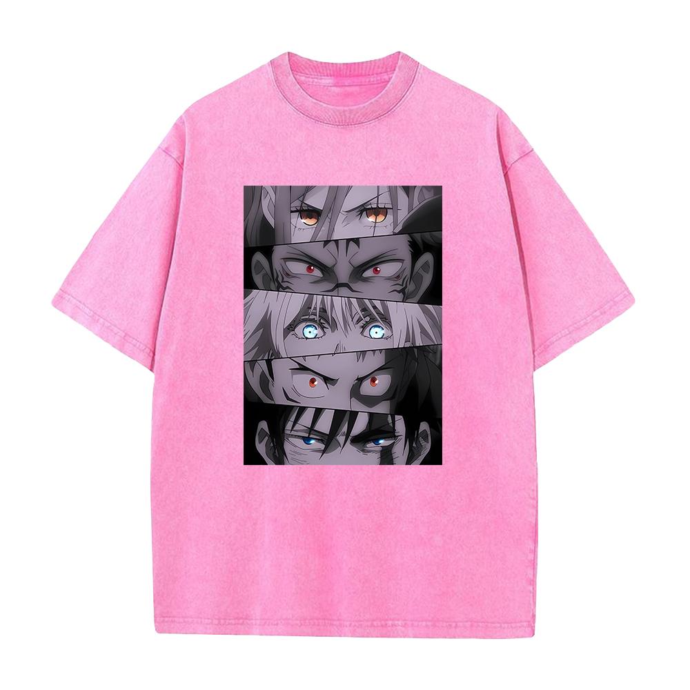 Anime Jujutsu Kaisen Gojo Satoru Itadori Yuji Fushiguro Megumi Print Washed T-shirt Men Women Washed Cotton Tshirts Harajuku Tee