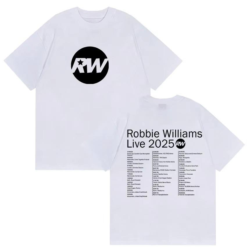 Robbie Williams Live Rw Tour 2025 Merch T Shirts Mens Vintage High Quality Cotton TShirt Man Hip Hop ONeck Clothing Tshirts