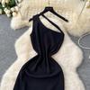 Elegant Ruffle Sexy High Waist Hollow Out Slash Neck Sleeveless Knit Dress Vacation Dresses Slim Women Party Ceremonial Dress