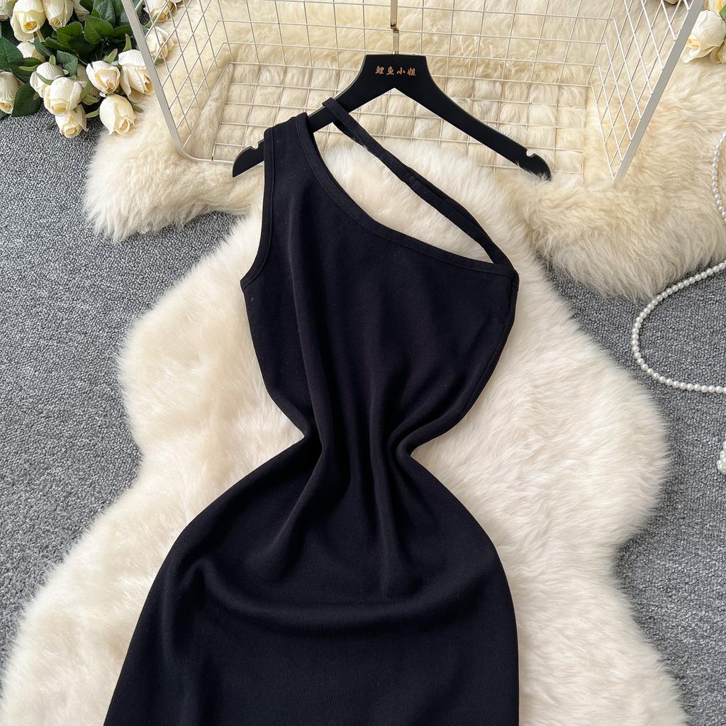 Elegant Ruffle Sexy High Waist Hollow Out Slash Neck Sleeveless Knit Dress Vacation Dresses Slim Women Party Ceremonial Dress