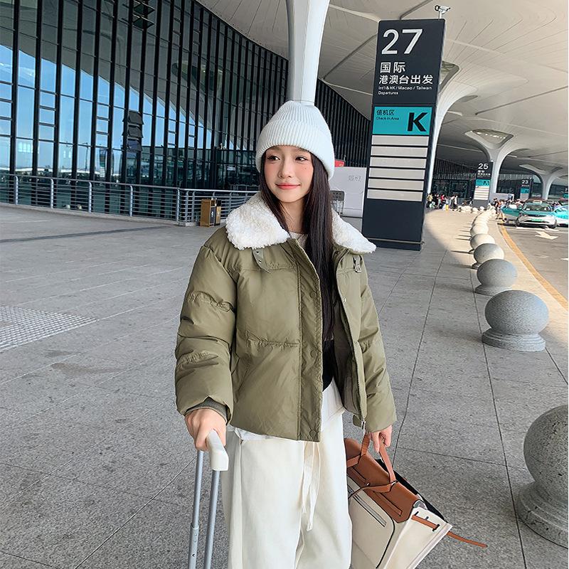 

Хлопковая одежда Женская 2025 Новая Зимняя Мода Крутая Куртка с Лацканами из Овечьей Шерсти с Мягкой Подкладкой Короткая Универсальная Флисовая Куртка с Мягкой Подкладкой XXL зелёный