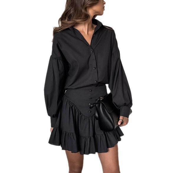 Autumn European and American fashion suit light luxury high-end shirt ballet mini skirt a-shaped version thin two-piece set