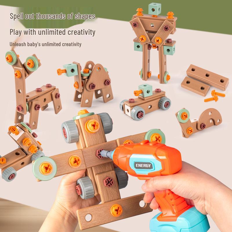 Children’s Interlocking Building Blocks Nut Assembly Tool Set, Pretend Play Screw Driving Repair Toy, Ages 3-6.