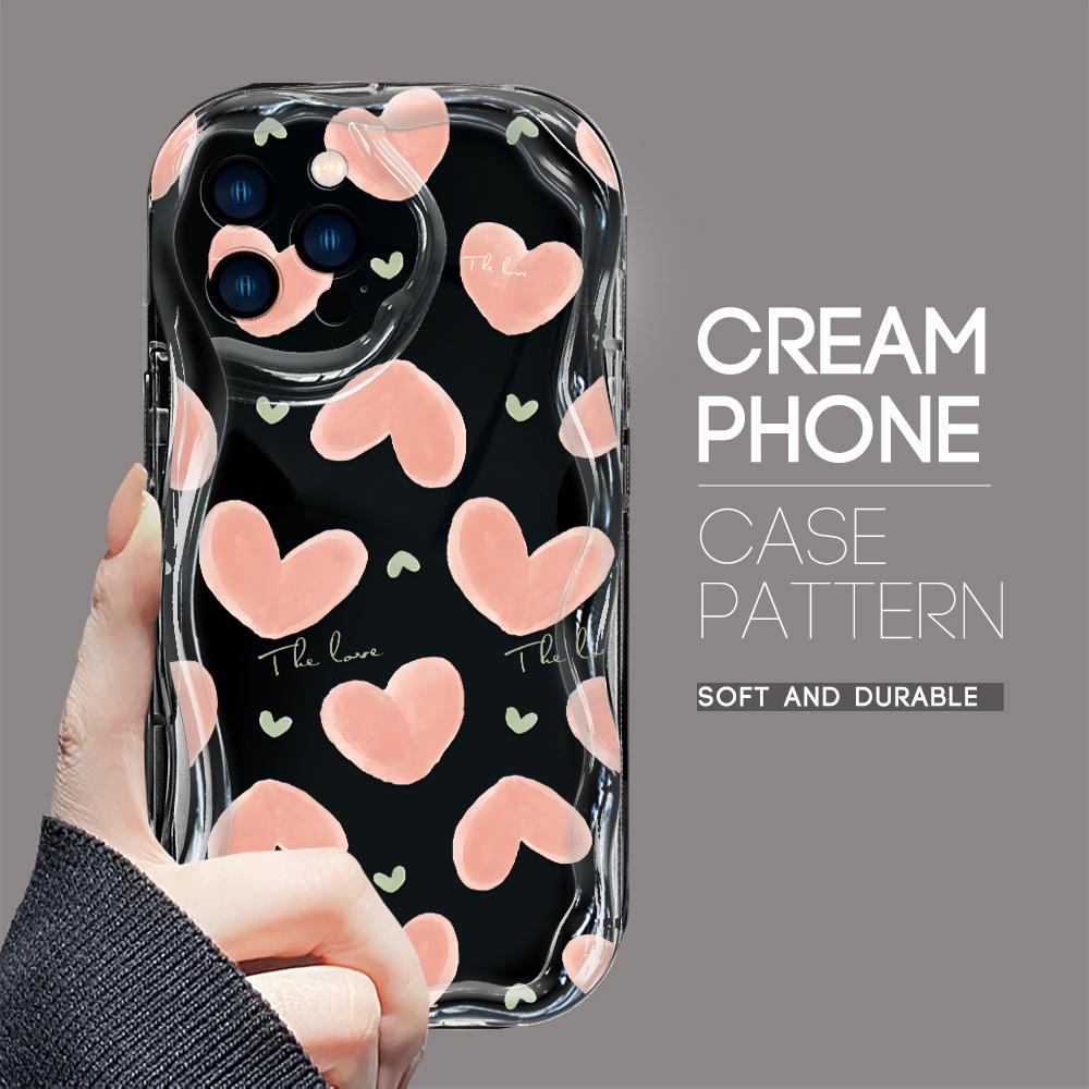 For iPhone 16 15 14 13 12 Samsung S24 S23 S22 A06 A13 A14 A15 A16 A55 Redmi Note 13 12 Love Hear Pattern Soft TPU Shockproof Wave Edge Phone Case