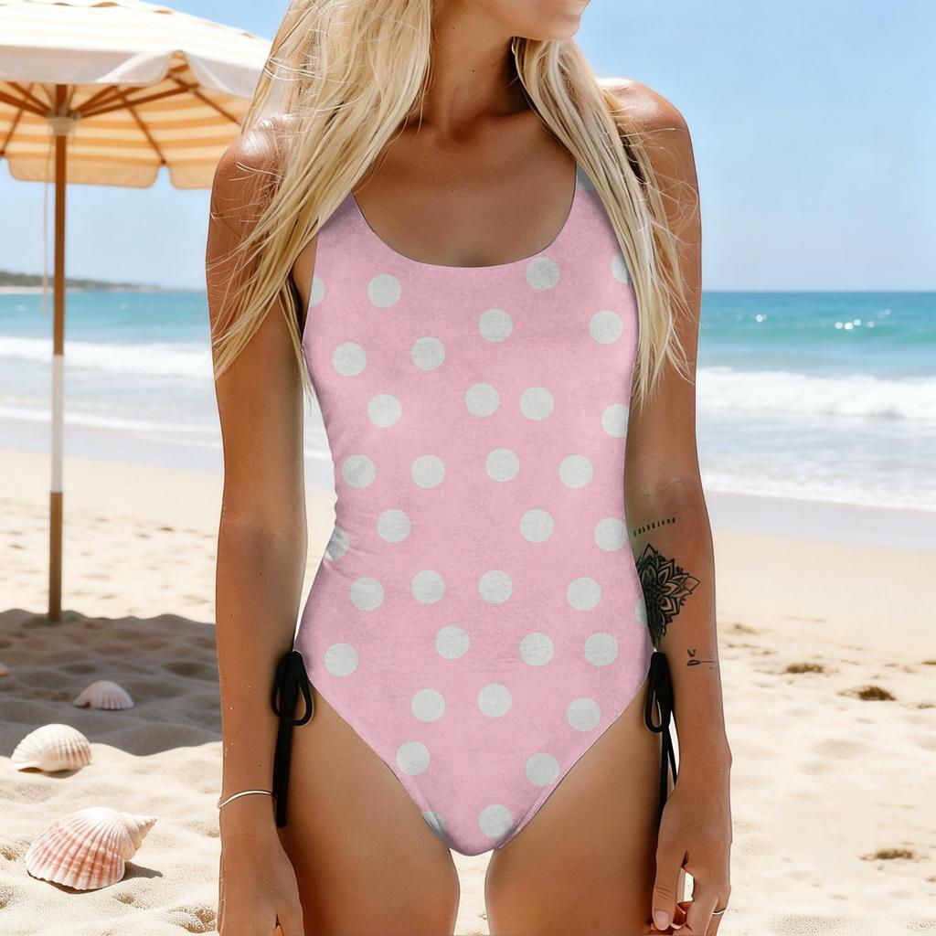 Swimsuit Women Polka Dot Print Bathing Suit Adjustable Side Ties Soft Removable Padded Swimwear Beachwear