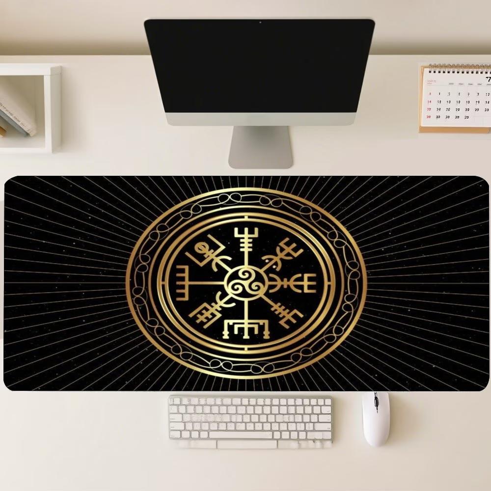 Viking Vegvisir Rune Norrena Dorata Arte Tappetino Mouse da Gioco Grande Antiscivolo Gomma Tappetino da Scrivania Per Laptop Tastiera Ufficio Casa Spazio di Lavoro