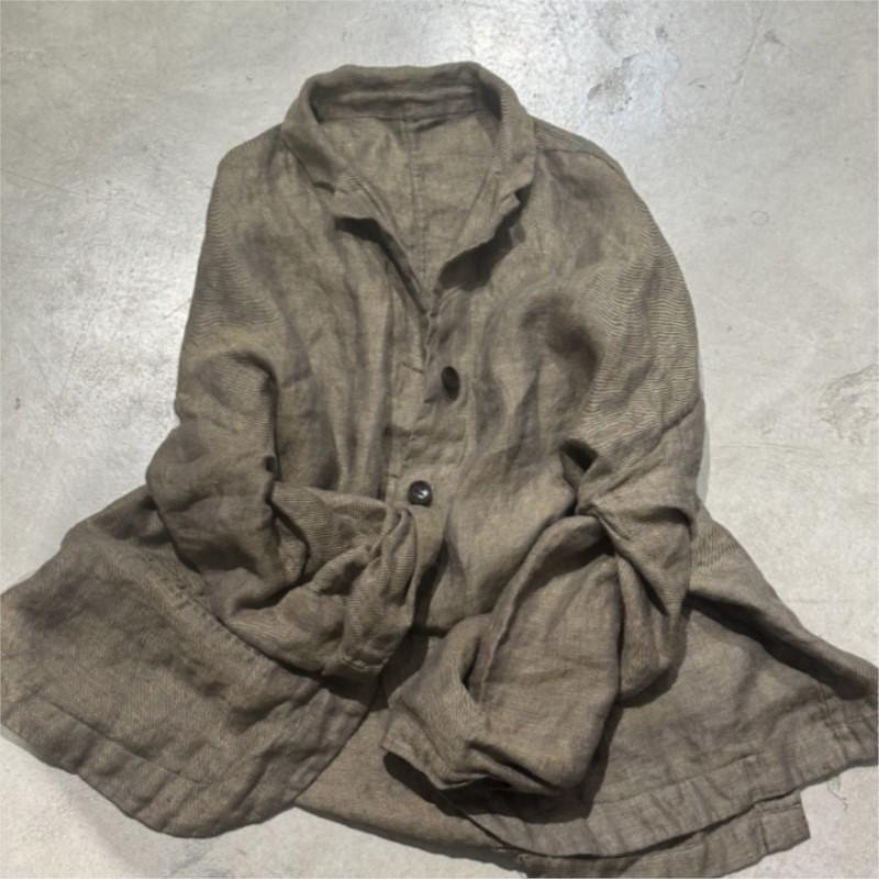 

Johnature Women Vintage Jackets Solid Color Turn Down Collar Long Sleeve Coats Button Pockets Coat One Size хаки