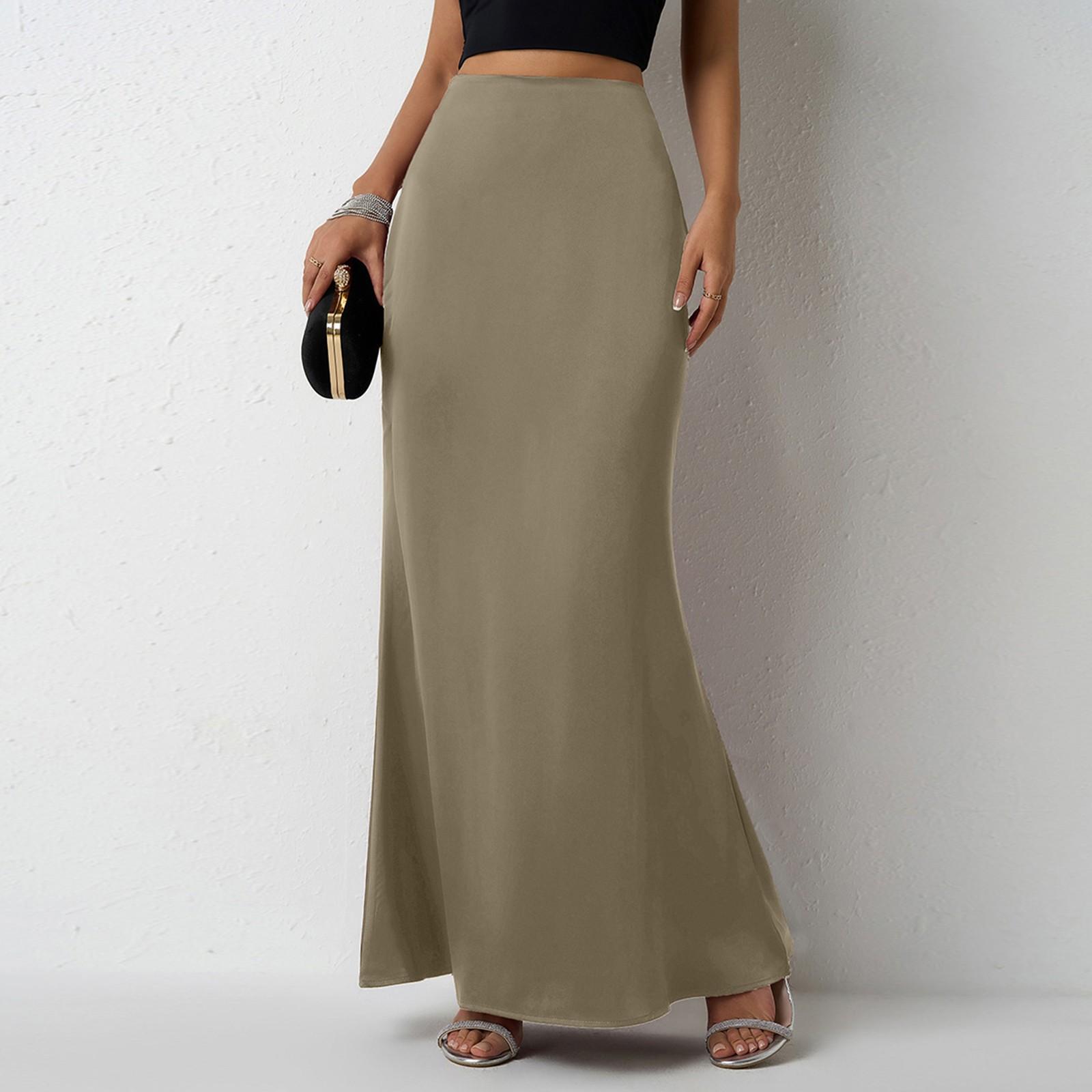 

Женская модная и повседневная французская элегантная драпированная атласная юбка XL хаки