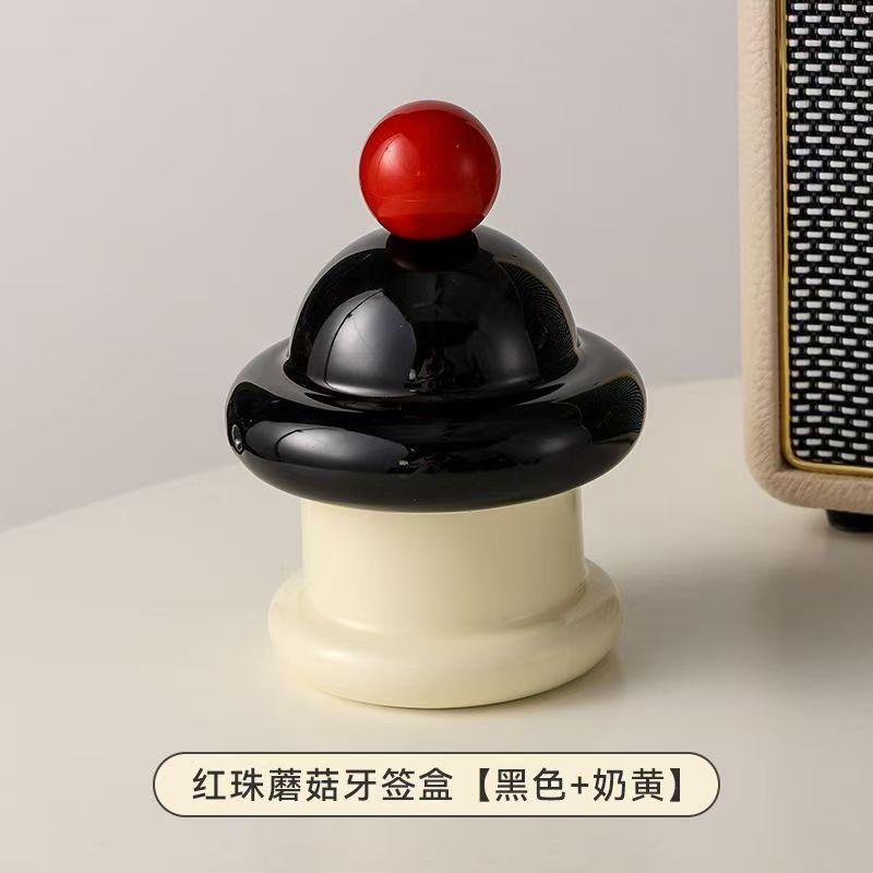 Cream Style Ceramic Toothpick Jar Cartoon Color Contrast Toothtip Holder Household Storage Good Cotton Swab Jar with Hand Gift