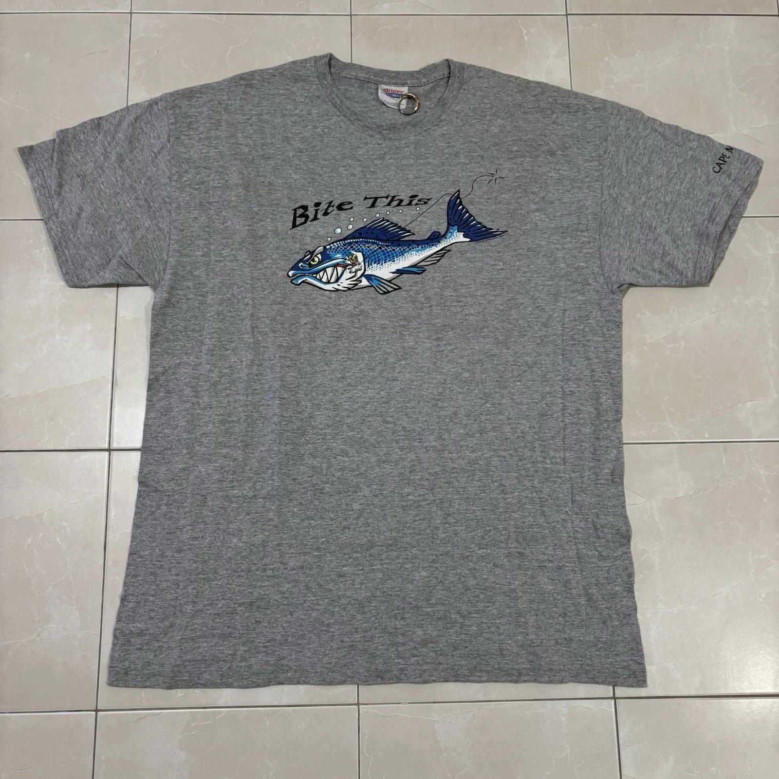 

Vintage Fishing T Shirt ‘Bite This’ Funny Comedy Men’s XL Cape May NJ Hook Y2K XL