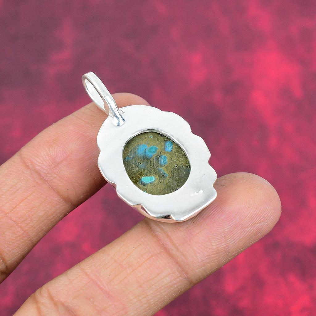 Copper Azurite Malachite Pendant, 925 Solid Sterling Silver Gemstone Jewelry, Handmade Pendant, For Memorial Day