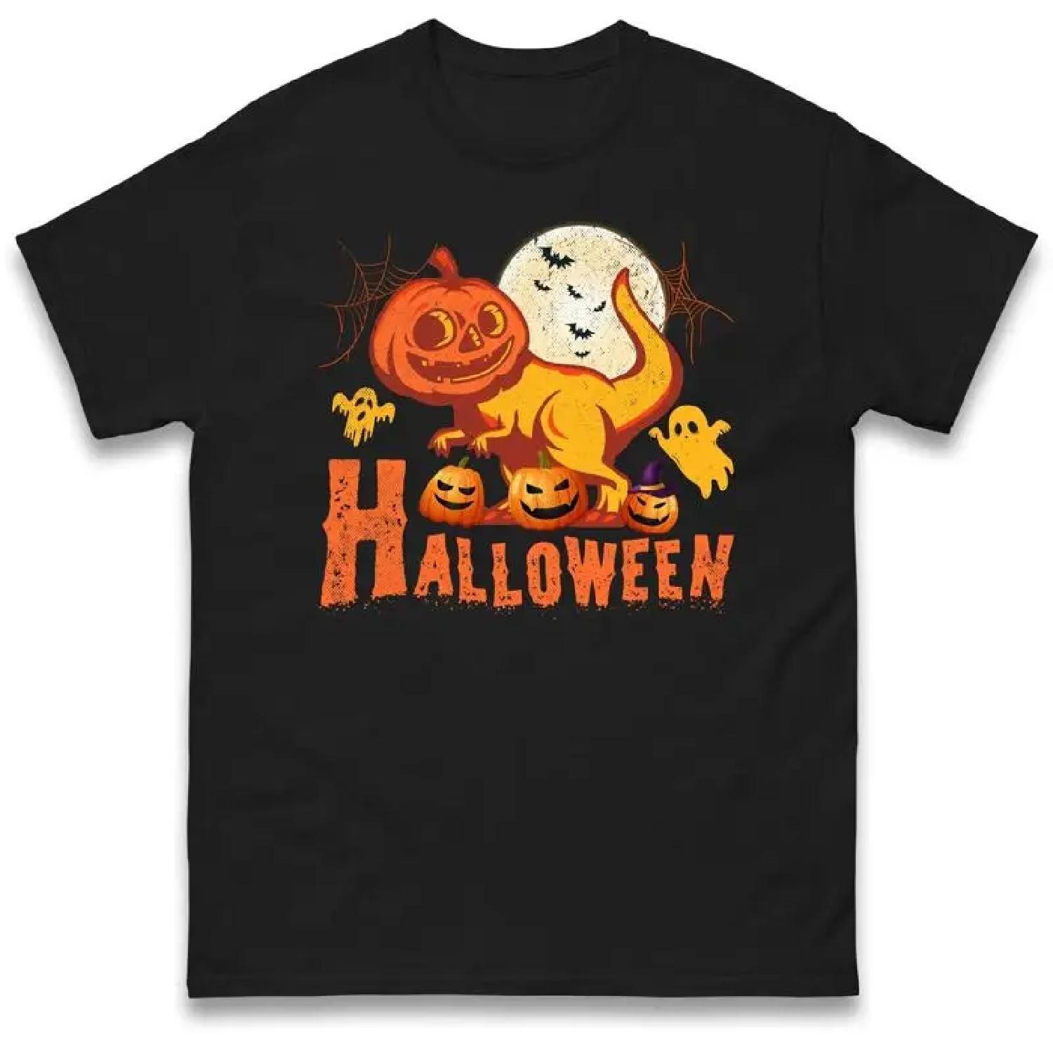 Funny Dinosaur With Bat And Pumpkin Design T Shirt Spooky Halloween XXXXXL разноцветный