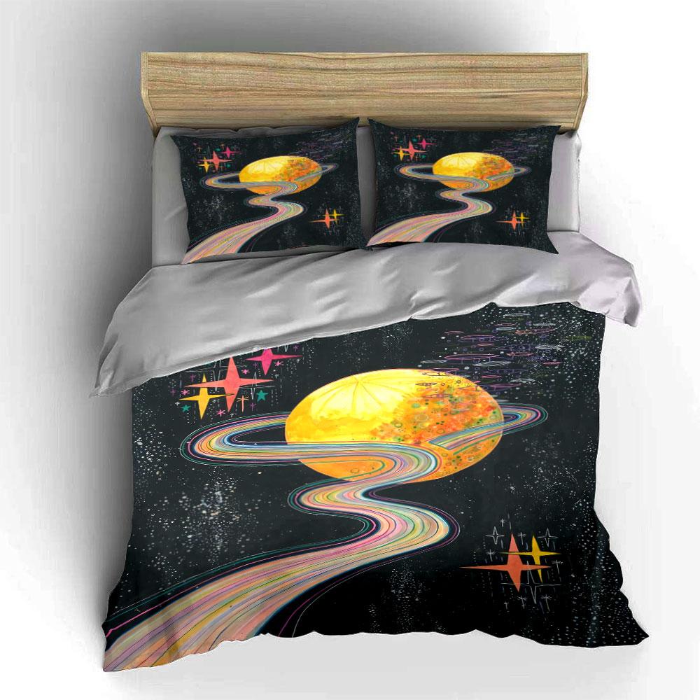 Yellow Planet, Rainbow Rings. Bedding Sets Duvet Cover Sets Duvet Covers Pillowcases(1 * Duvet Cover 2 * Pillowcases Without Duvet Insert)