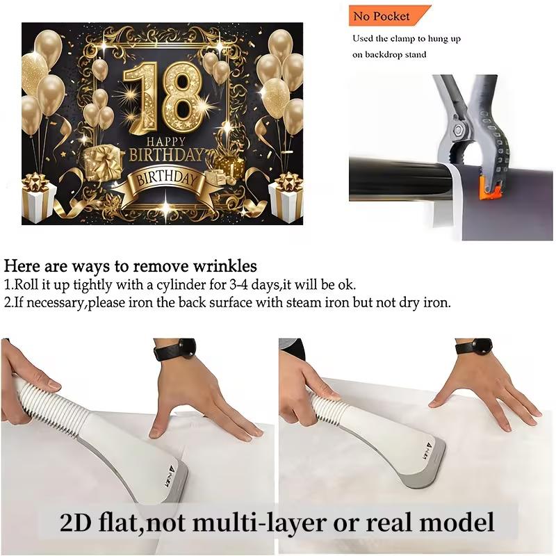 2D Luxury Gold Frame 18th Happy Birthday Photography Backdrop Banner