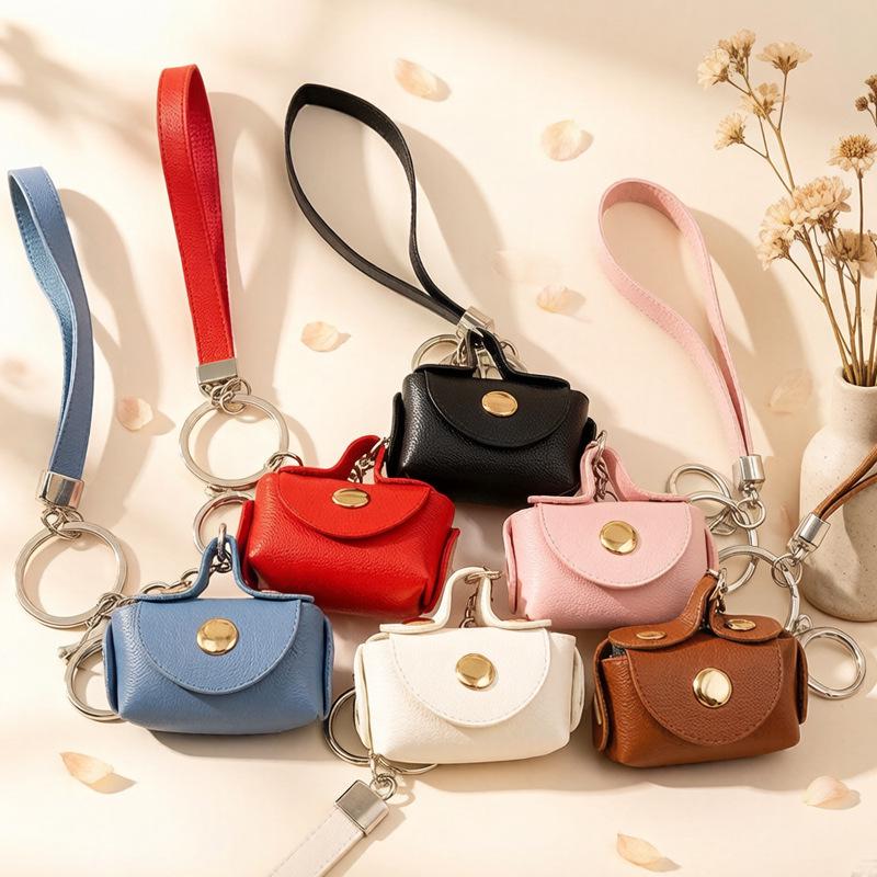 PU Leather Bracelet Coin Purse Keychain: Cute Mini Bag for Earphones & Data Cables