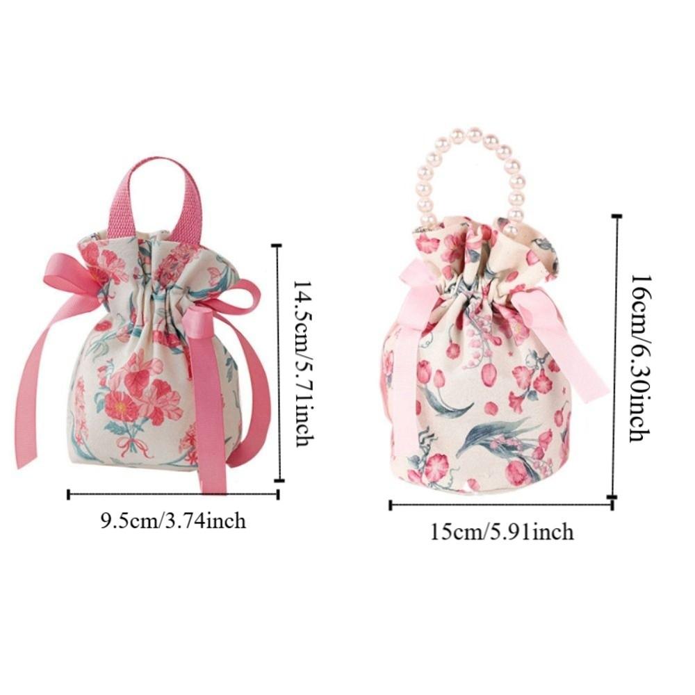 Ribbon Bow Small Flower Wrist Bag Pearl Handle Bowknot Handbag Festive Sugar Bag  Female/Girls