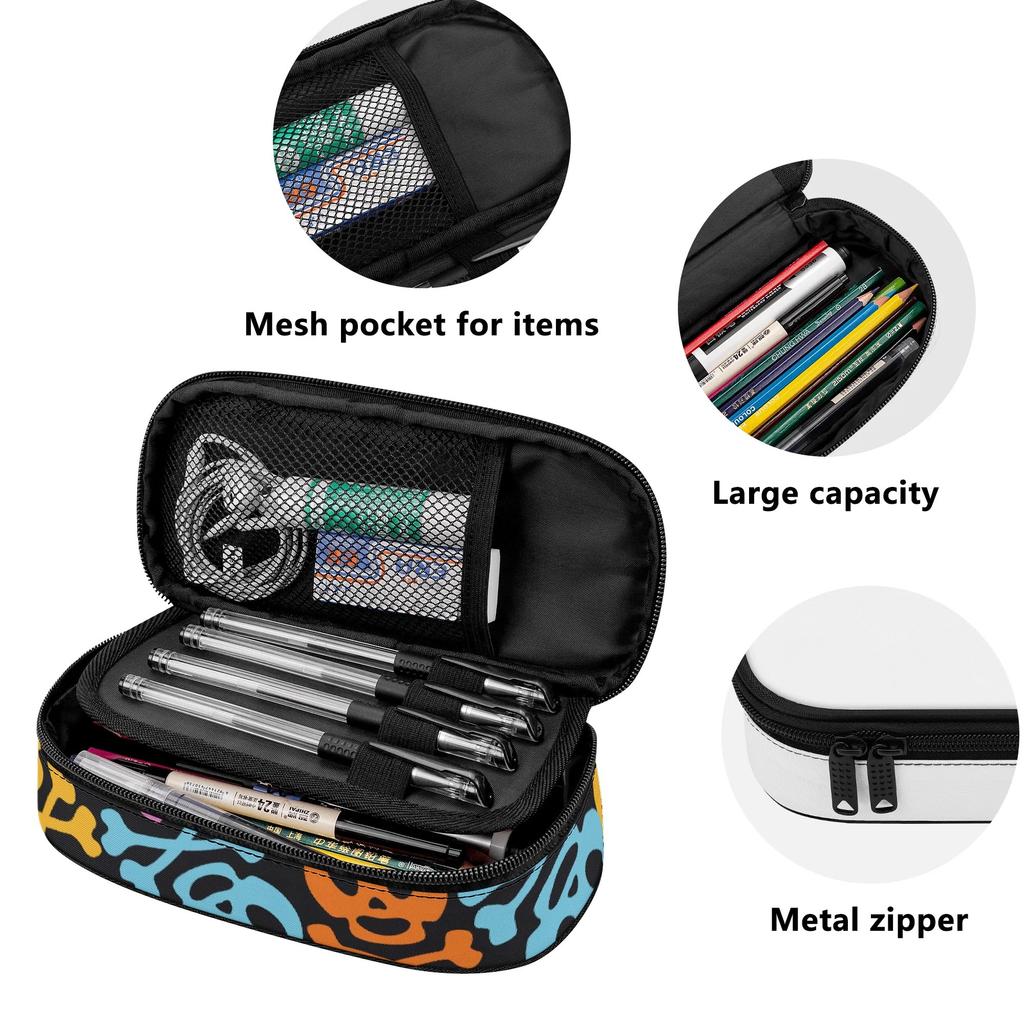 Pencil Pouch Durable 300D Polyester Large Capacity Easy Open Zipper with Main Compartment Mesh Pocket and Pen Slots for Students