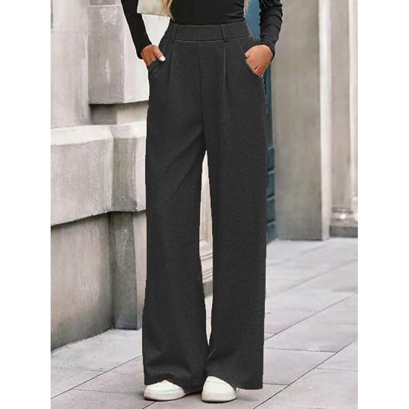 Womens High-Waisted Straight Leg Wide Pants Soft Comfortable Casual Trousers Winter 2026