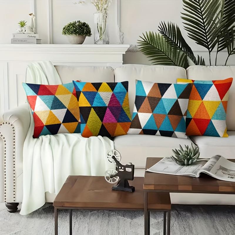 Colored Triangular Patchwork Double-sided Printed Pillow Cover Short Plush Suitable Living Rooms Bedrooms Throw Cushion Cover
