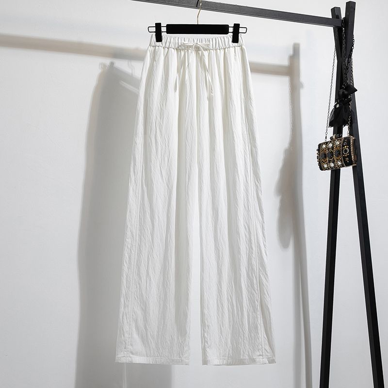 European Plus Size Women's Clothing Lazy Literature and Art Student Elastic High Waist White Tencel Cotton Loose-Fitting Wide-Leg Trousers M-5XL