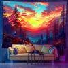 Sunset Mountain Tapestry Wall Hanging Orange Glow Pine Forest Valley Nature Landscape Aesthetic Wall Art Decor