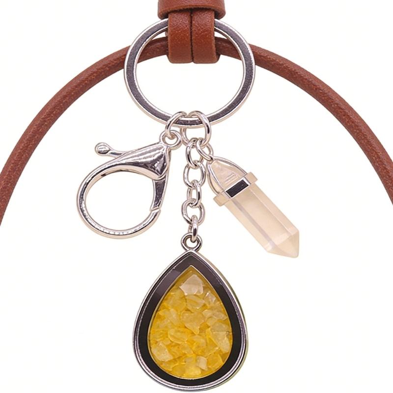 Natural Stone Crystals Teardrop Shape Photo Locket Keychain Featuring Diamonds Cut Designs for Sentimental Gifts
