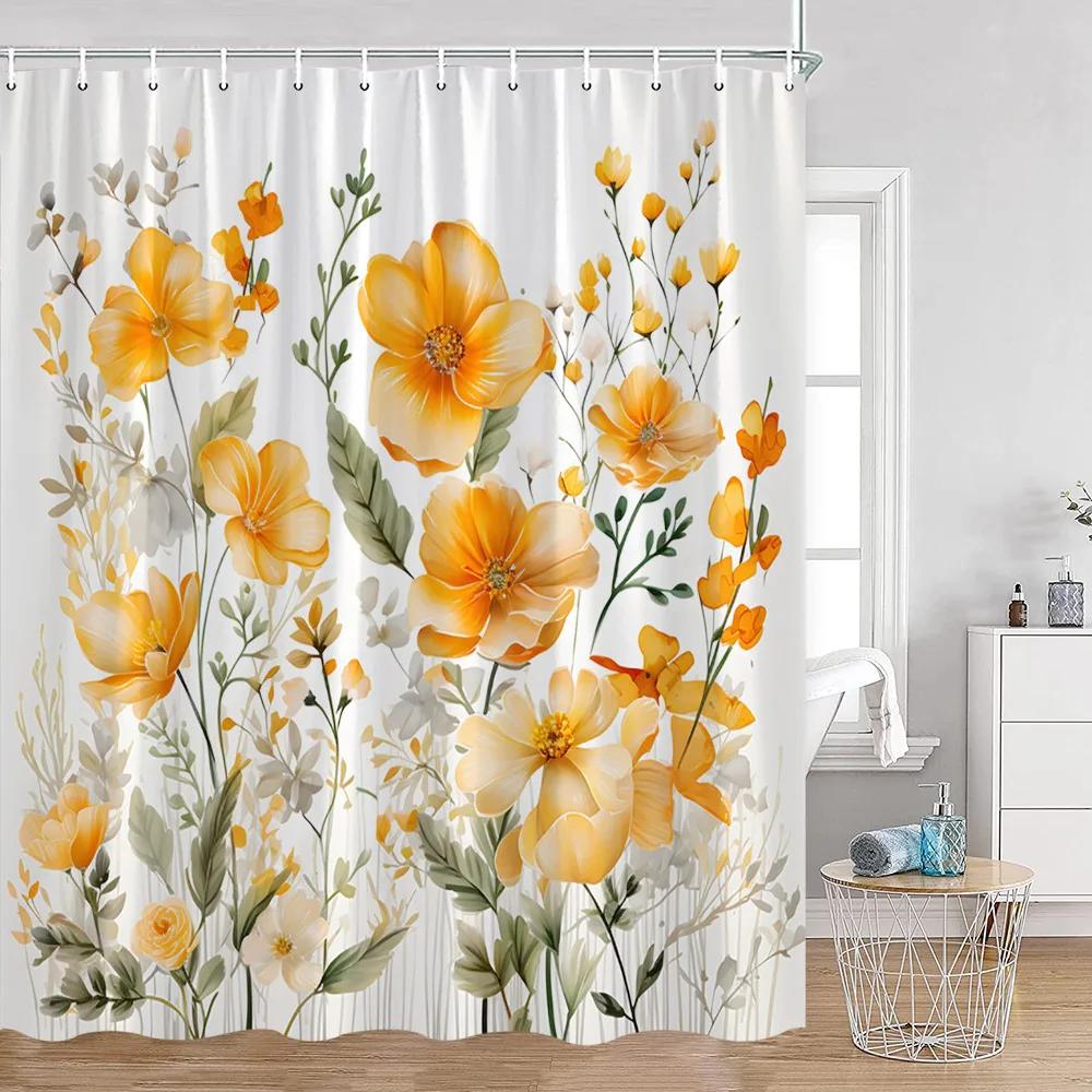 Watercolor Flowers Floral Shower Curtains Butterfly Greenery Plants Nature Home Decor for Bathroom Polyester Fabric Bath Curtain
