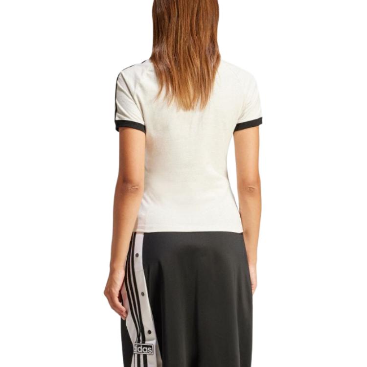 adidas Originals Maglietta Girocollo Manica Corta con Stampa Alfabeto e Strisce sulle Spalle Top da Donna Bianco IR8104