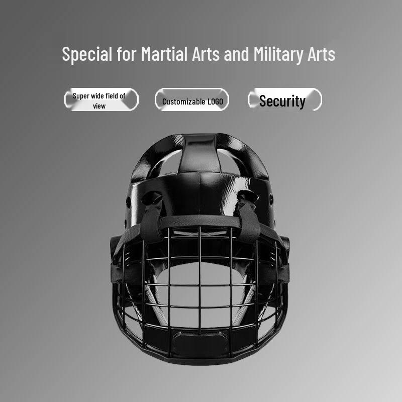Karate Taekwondo Helmet with Iron Mesh Face Shield and Double Section Staff for Self-Defense