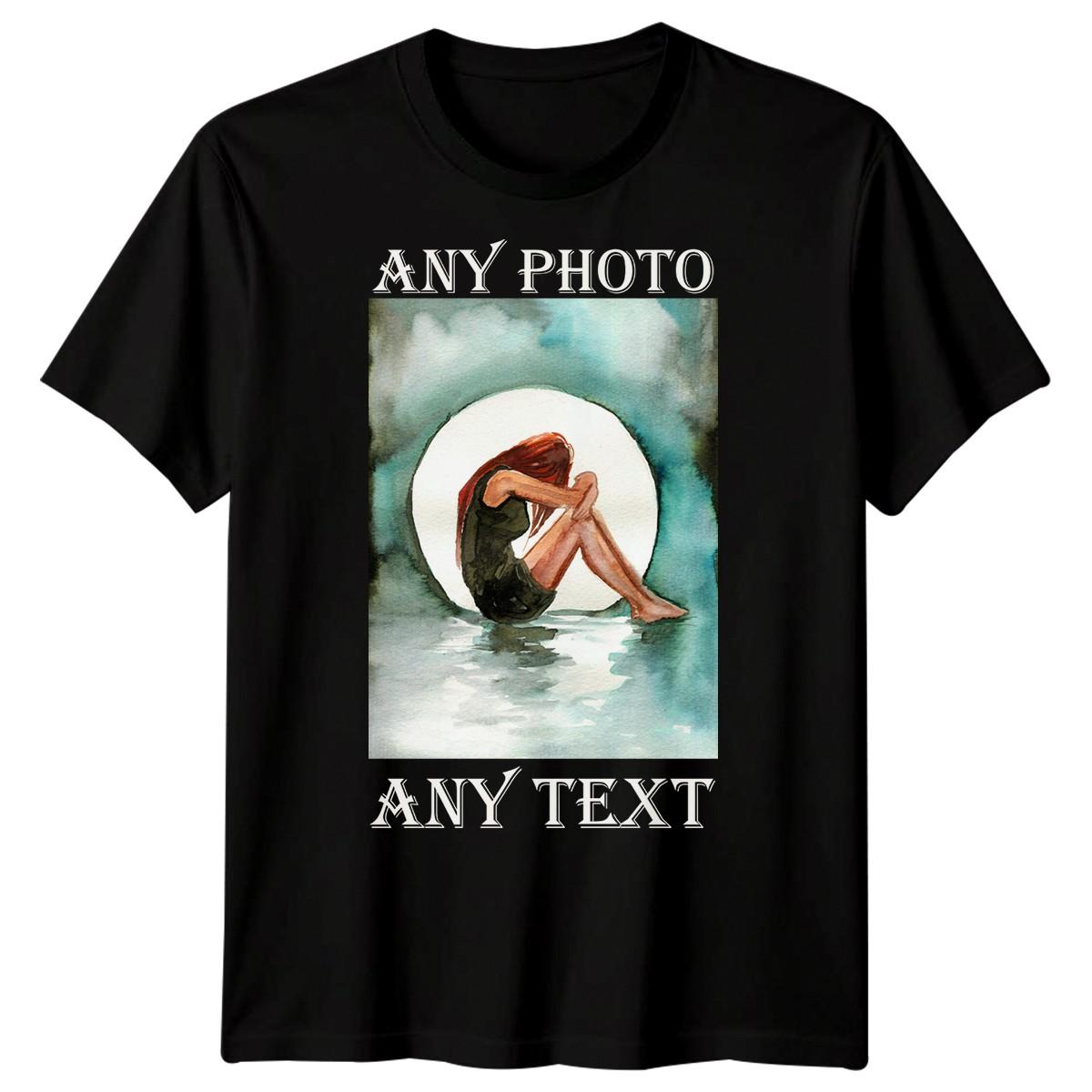 Personalised Any Photo Any Text Custom Mens T-Shirt Watercolor Design S разноцветный