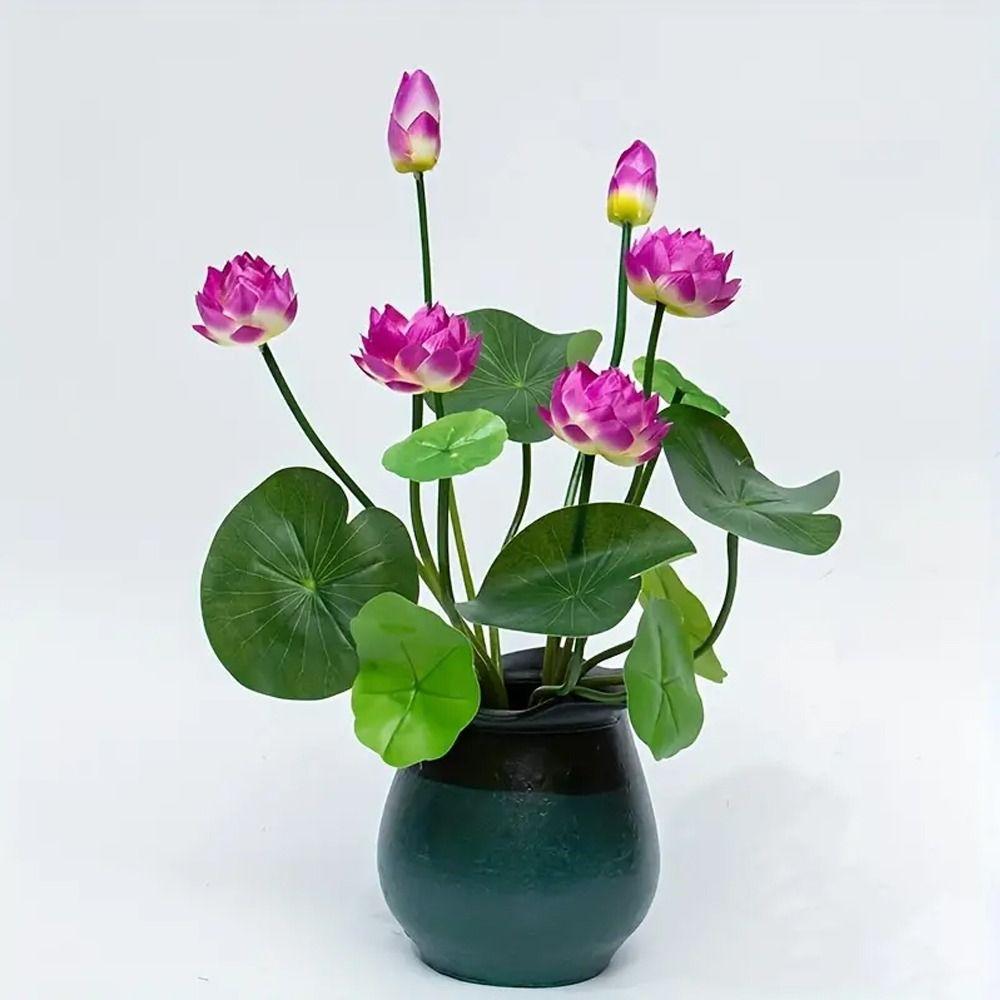 Vivid Simulation Lotus Leaf Pot Plastic Artificial Lotus Flower  Spring Home Office