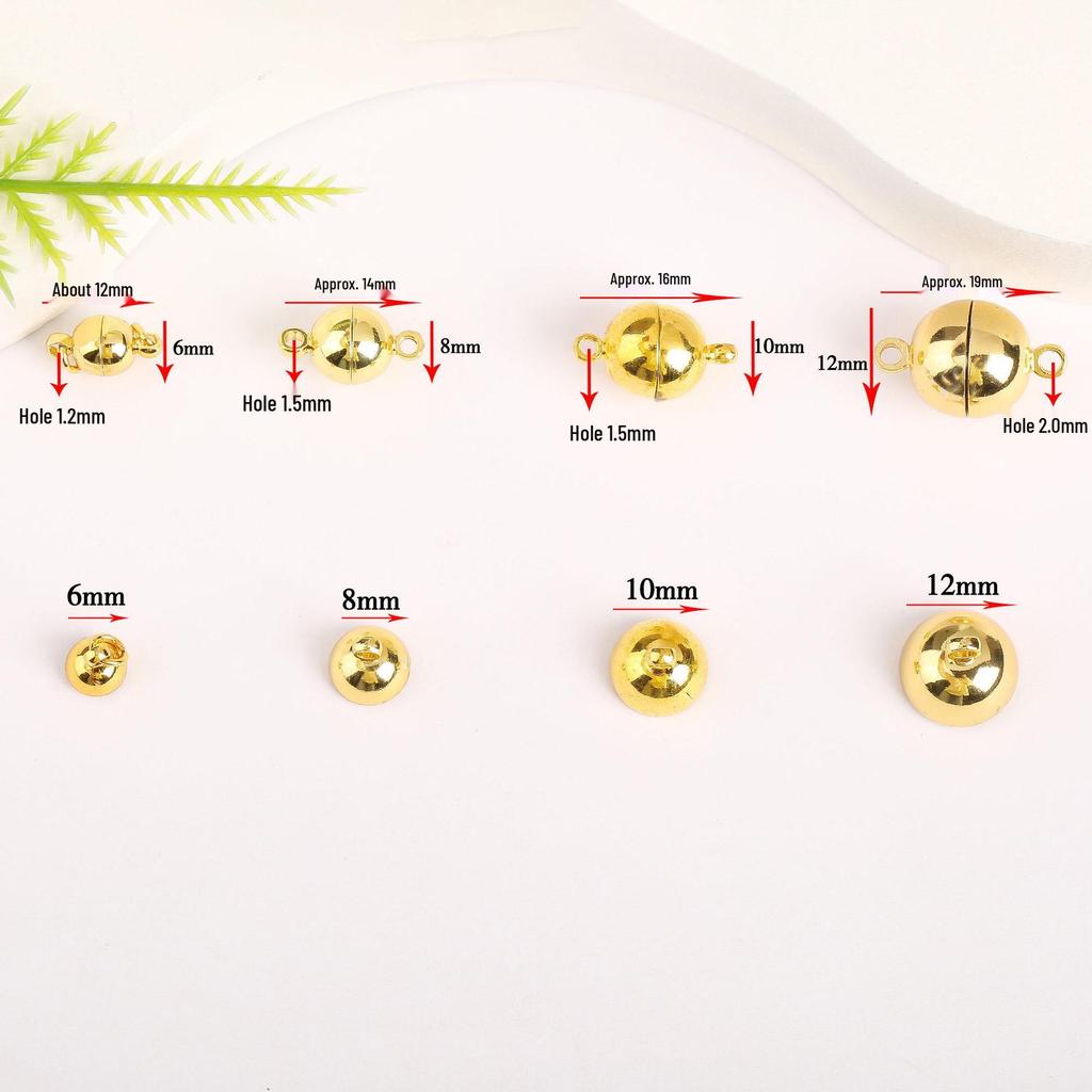18K Gold Plated Colorfast Round Magnetic Ball Clasp for DIY Bracelet and Necklace Jewelry