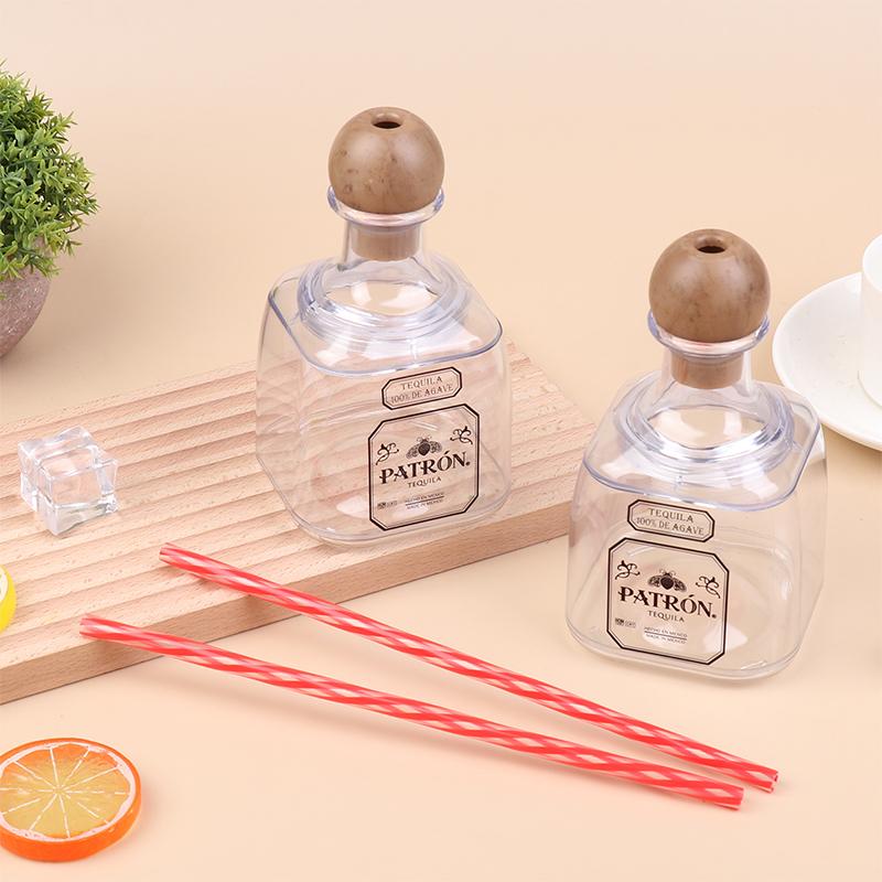 375Ml Mini Tequila Bottles Acrylic Reusable Cups With Straw Hole Small Patron Bottles Empty For Drinking