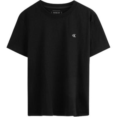 Jeans Autumn Winter Solid Color Simple Embroidered Letter Round Neck Short Sleeve Regular T-Shirt Women Tops Space-Black 40WH105-UB1