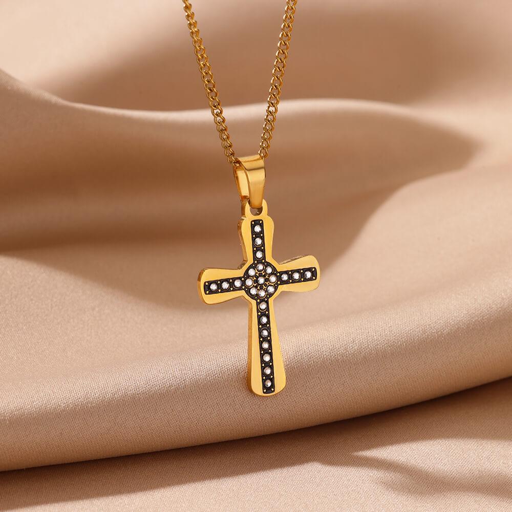 Gothic Black Enamel Cross Pendant Necklaces Stainless Steel Necklace for Women Vacation Party Charm Jewelry Accessorie Gift