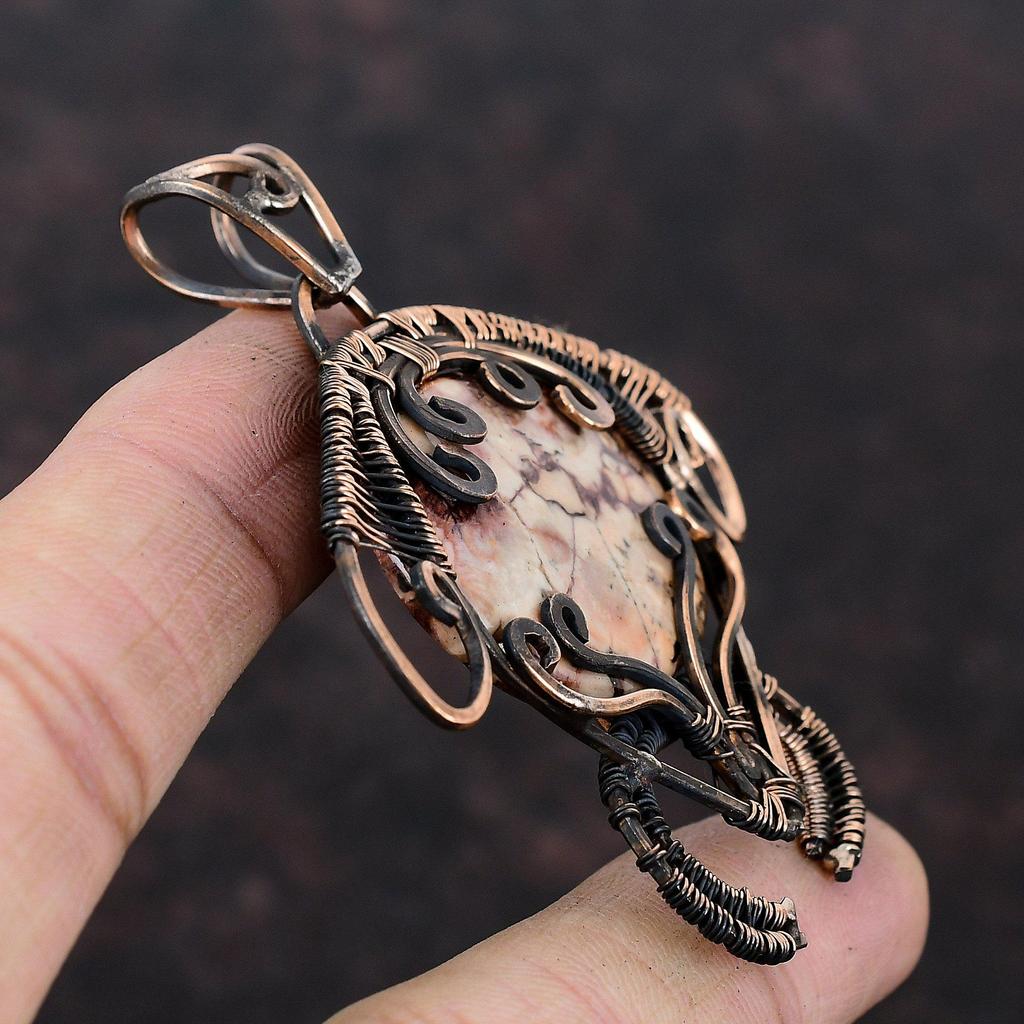 Birds Eye Jasper Pendant Copper Wire Wrapped Pendant Copper Jewelry Handmade Pendant Wire Wrapped Gemstone Jewelry Tortoise Pendant For Gift
