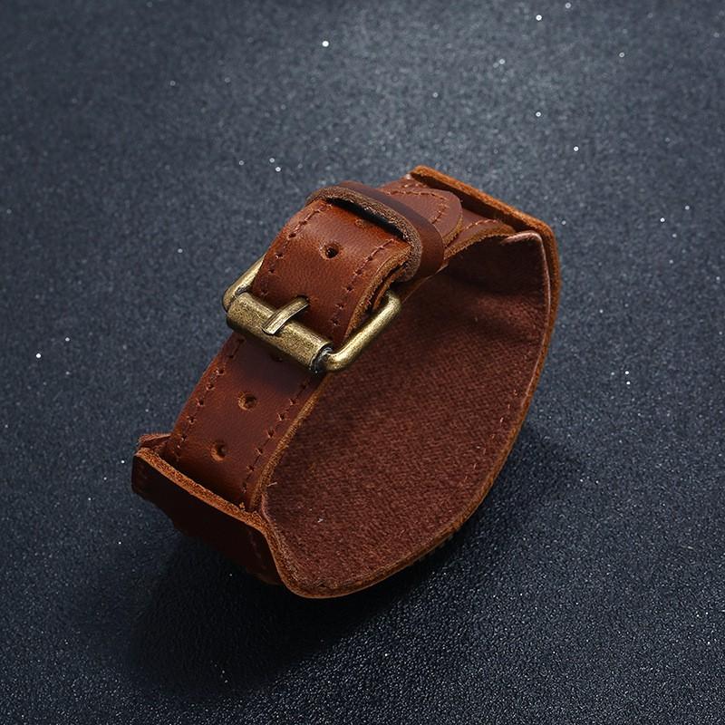 Mens Vintage Leather Bracelet Watch Accessory Adjustable Cuff Style Brown Black Retro Design
