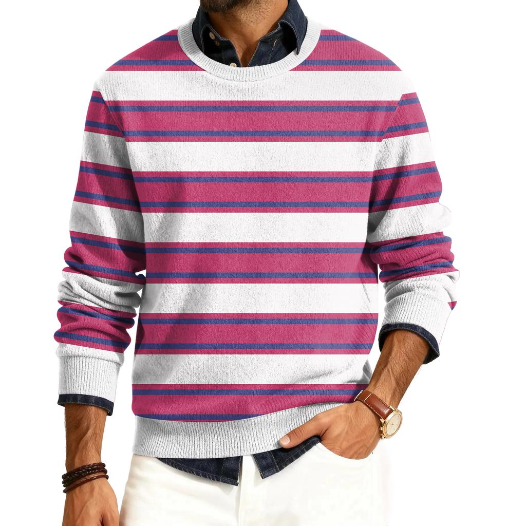 Men's Round Neck Long Sleeve Ribbed Knit Pullover