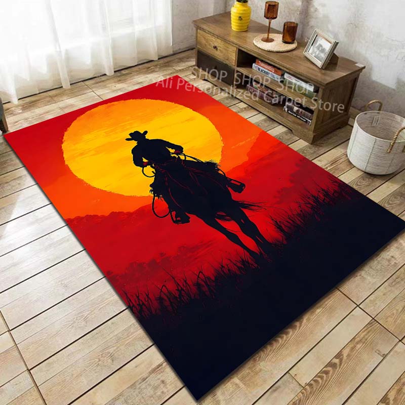 1 Stück Teppich mit Western-Cowboy-Druck für Wohnzimmer, Schlafzimmer, Sofa, Heimdekoration, rutschfeste Bodenmatte, moderner Teppich, große Größe