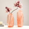 Rosa Glasvase Abstraktes unregelmäßiges Relief aus transparenten Eiswürfeln Blumenvase Terrarium Blumentopf Heimdekorationszubehör