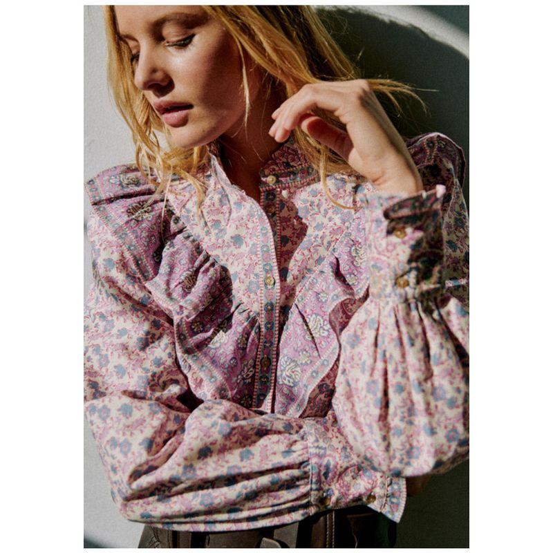 

In Stock Niche Style Ethnic Style Cotton Feifei Long Sleeves Shirt Color(Small amount of In Stock) S